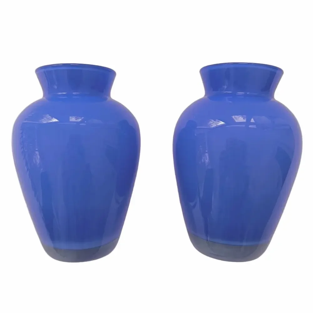 Set 2 Hand Blown Periwinkle Blue Glass Bud Vases Small 5” Tall Cornflower Blue
